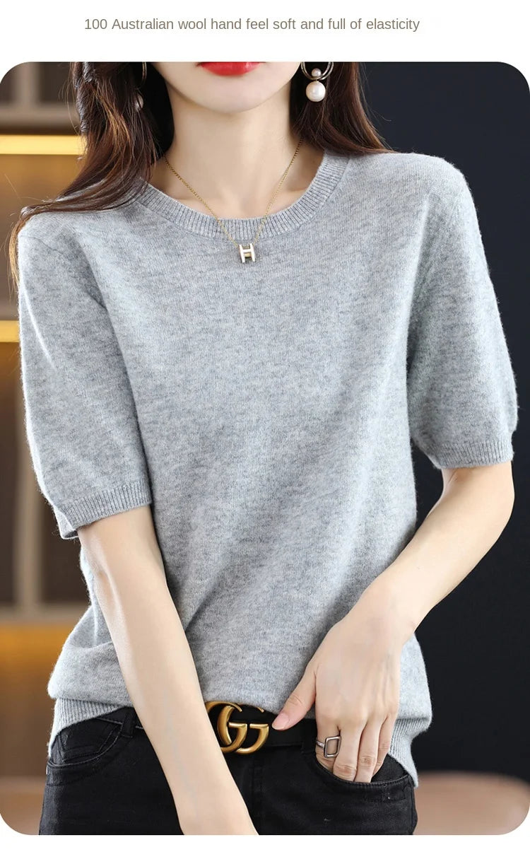 Merino Wool Short Sleeved Women's Sweater