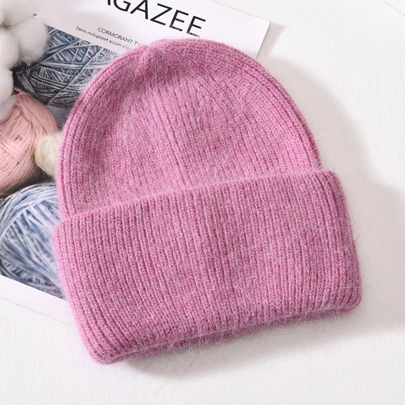Winter Angola Rabbit Fur Knitted Beanies