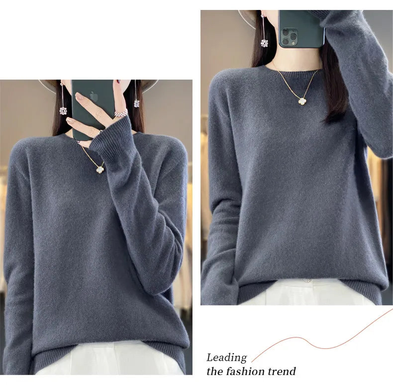 Wool Round Neck Top Fashion Versatile Knitted Loose Long Sleeve