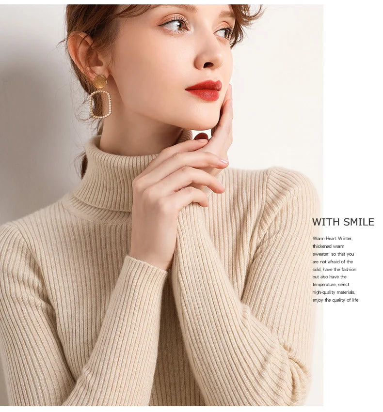 Heliar Women Fall Turtleneck Sweater Knitted Soft Pullovers Cashmere
