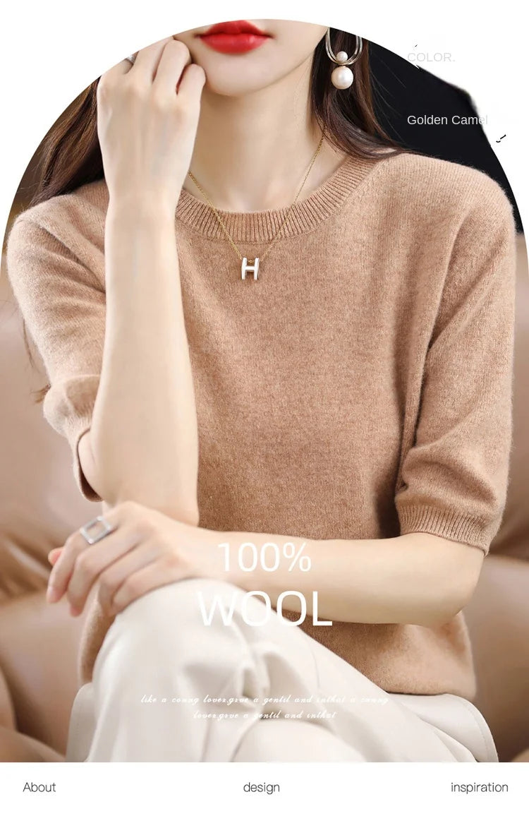 Merino Wool Short Sleeved Women's Sweater