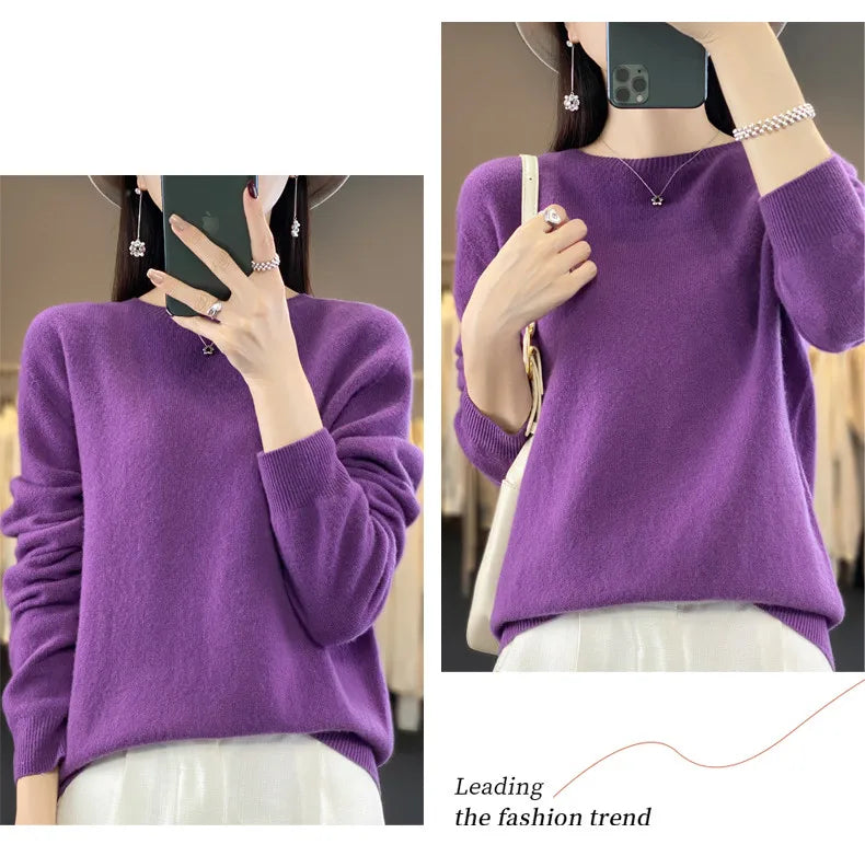 Wool Round Neck Top Fashion Versatile Knitted Loose Long Sleeve