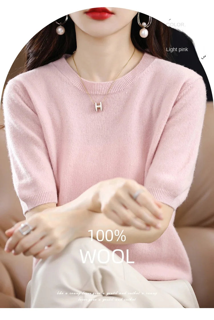 Merino Wool Short Sleeved Women's Sweater