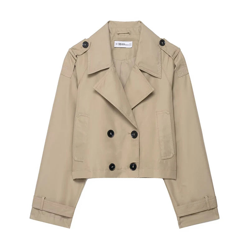 Double Breasted Short Coat Trench Turn-down Collar