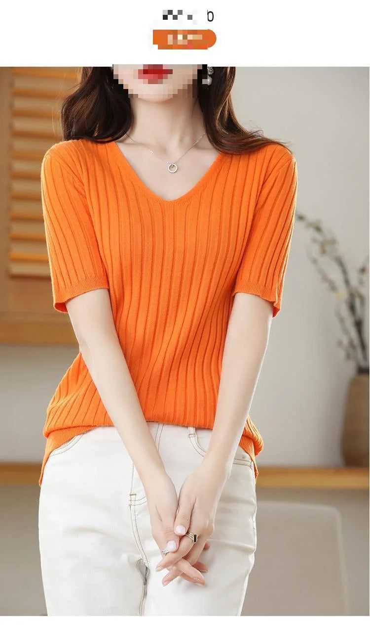 Women's V-neck Short-Sleeved Exquisite Cashmere
