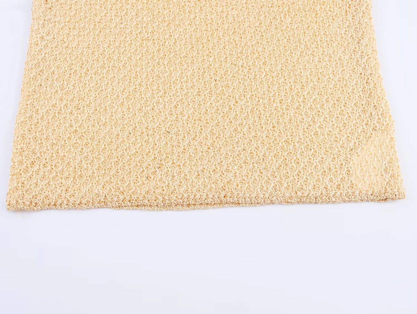 Simple Bead Decoration Round Neck Short Sleeve Knitted Top