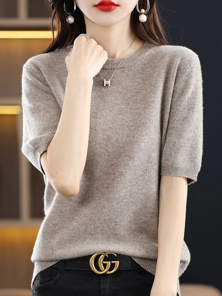 Merino Wool Short Sleeved Women's Sweater