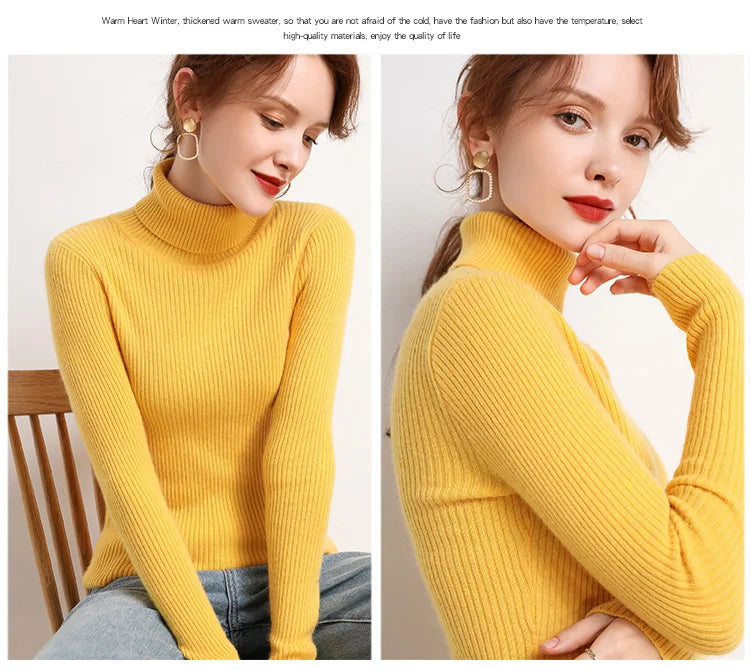 Heliar Women Fall Turtleneck Sweater Knitted Soft Pullovers Cashmere