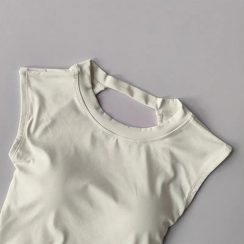 Sexy Short Backless Fixed Chest Pad Sports T-shirt