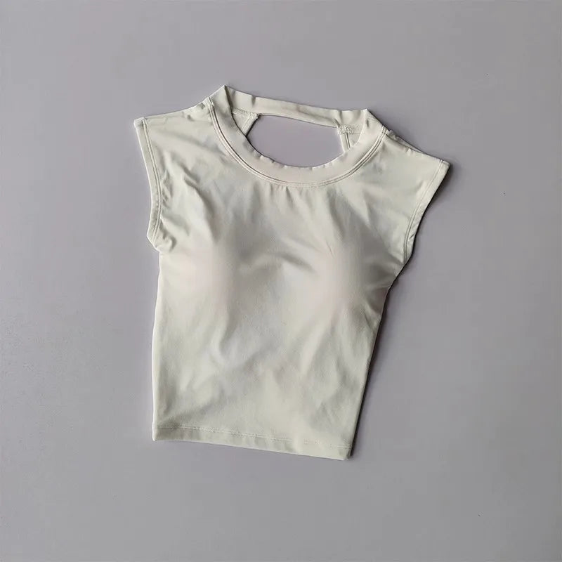 Sexy Short Backless Fixed Chest Pad Sports T-shirt