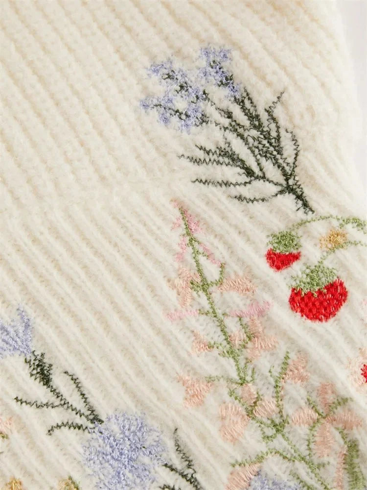 Casual Floral Embroidery Lantern Long Sleeve