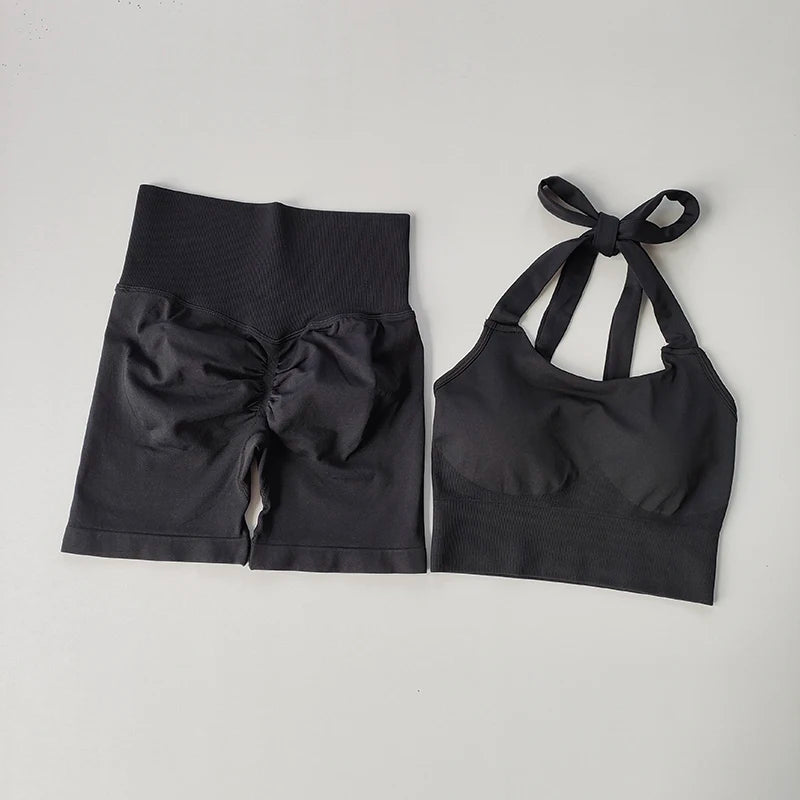 Peach Hip Lifting Suit Neck Hanging Sports Bra