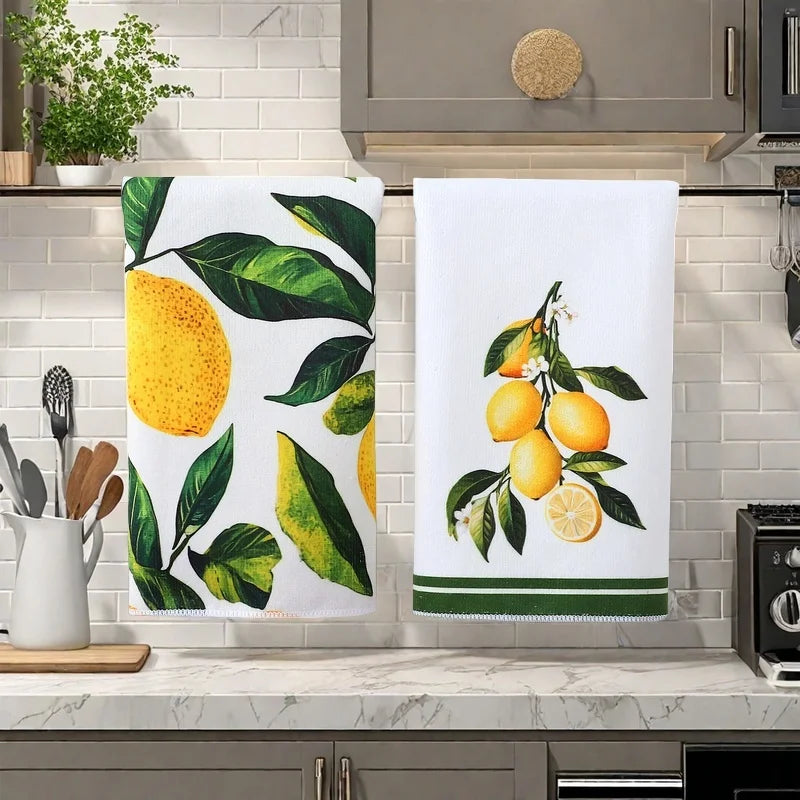 Lemon Print Kitchen Dish Towel Absorbent Kitchen Towels Quick Drying Dish Cloth for Spring Summer Kitchen Cooking Cleaning Decor