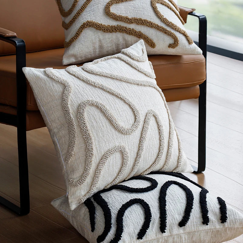 Boho Style Chenille Decorative Throw Pillow Cover Soft Geometric Lines Cushion Covers 45x45 3-color Pillowcase Sofa Living Room