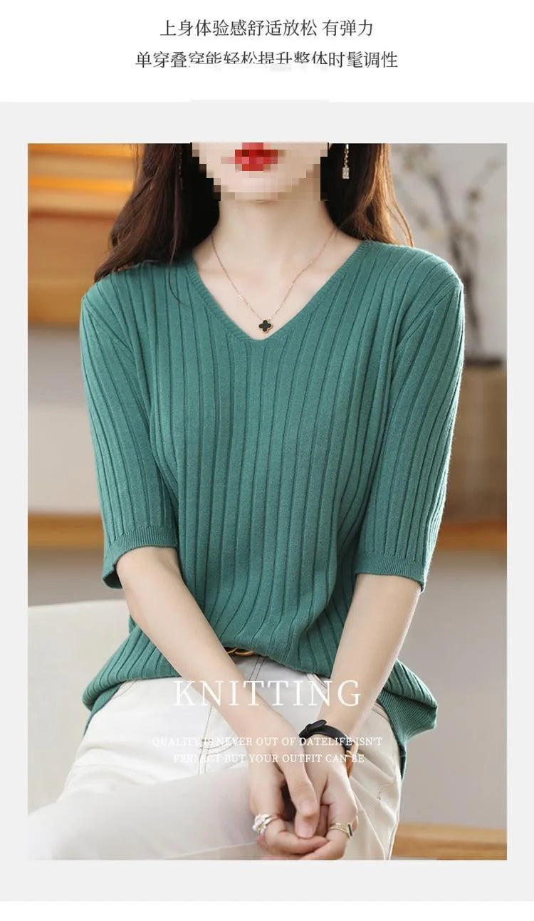 Women's V-neck Short-Sleeved Exquisite Cashmere