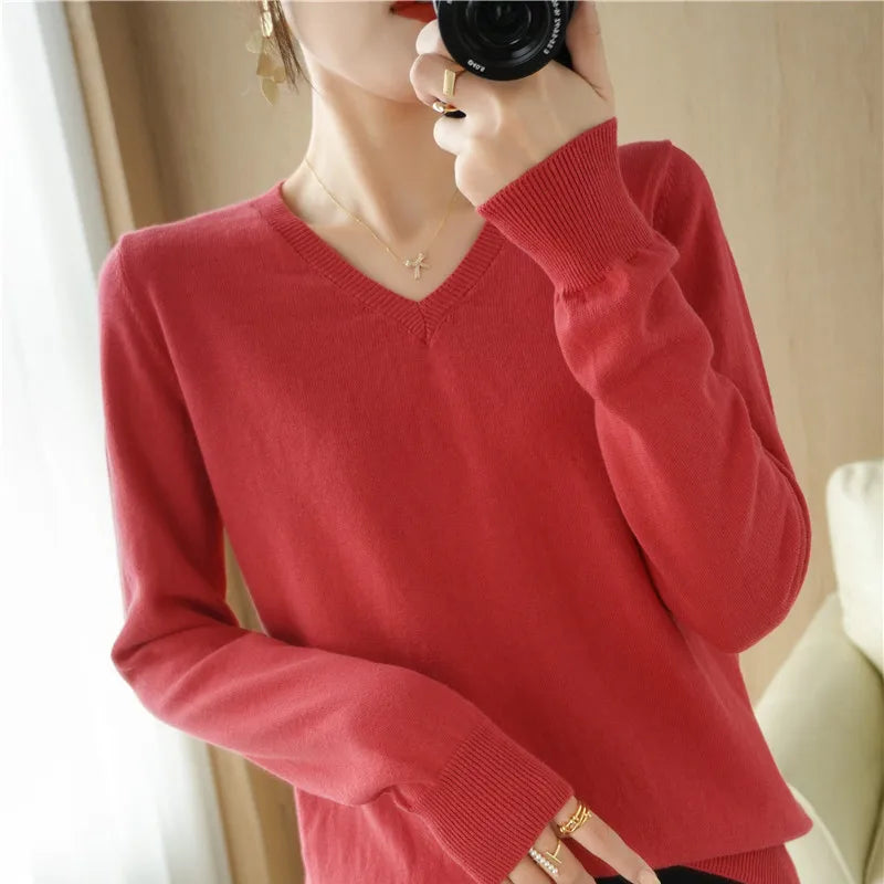 V-neck Knitted Sweater 100% Long Staple Cotton