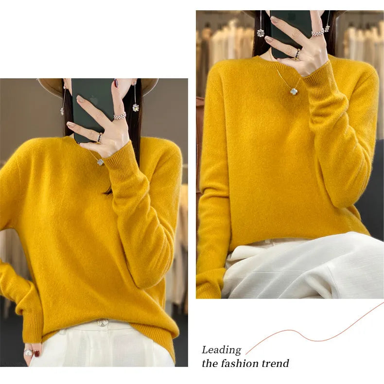 Wool Round Neck Top Fashion Versatile Knitted Loose Long Sleeve
