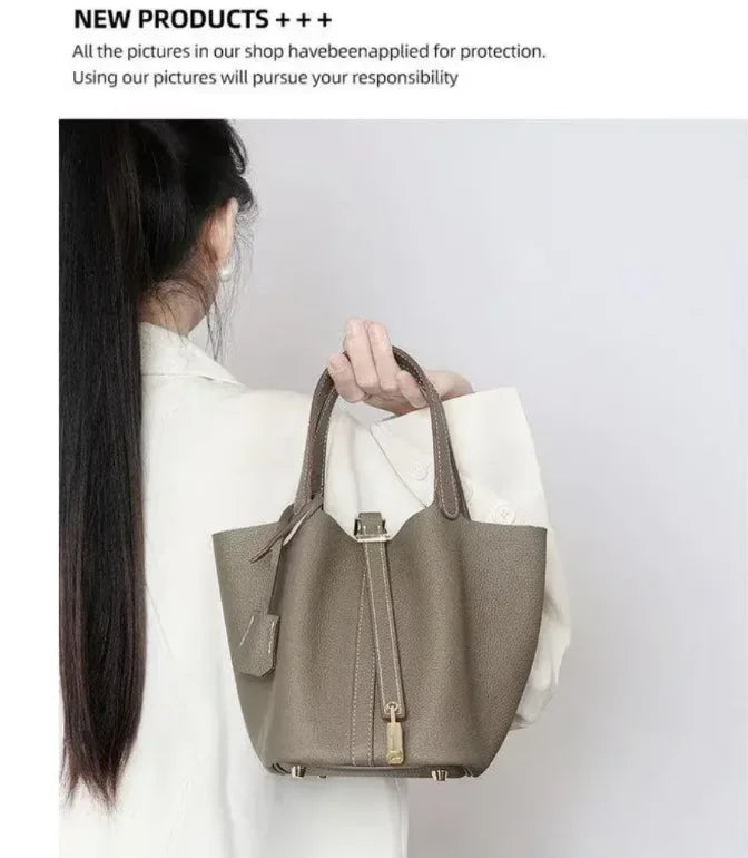 Large Capacity PU Handbag Basket Bucket Bag