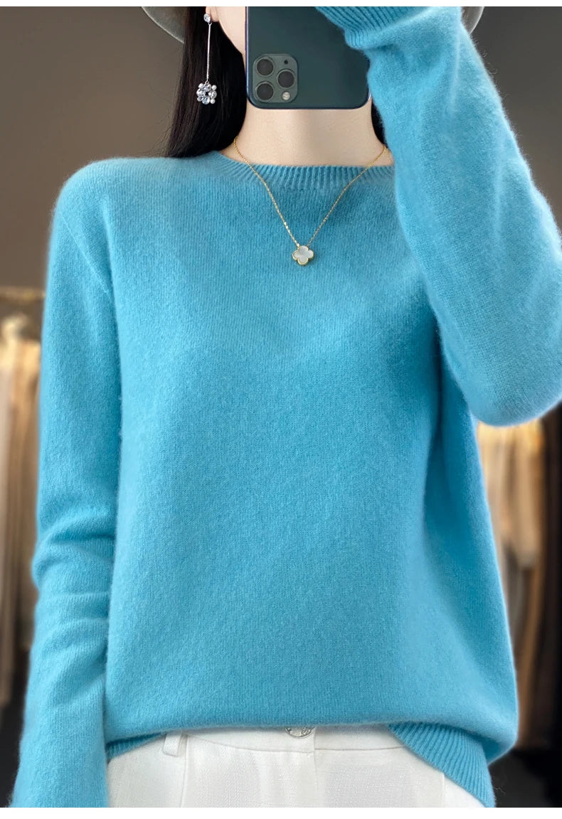 Wool Round Neck Top Fashion Versatile Knitted Loose Long Sleeve