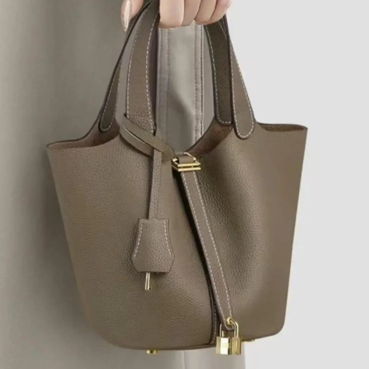 Large Capacity PU Handbag Basket Bucket Bag