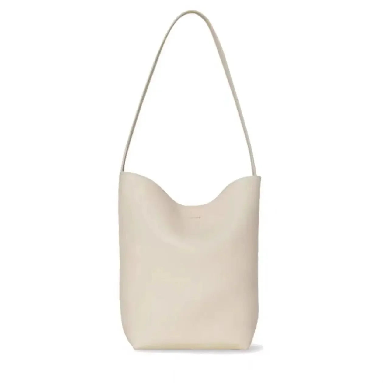 Soft Leather Bucket Bag Large Capacity Commuter Women's Single Shoulder Handbag Neutral Minimalist Style Open Pocket Design