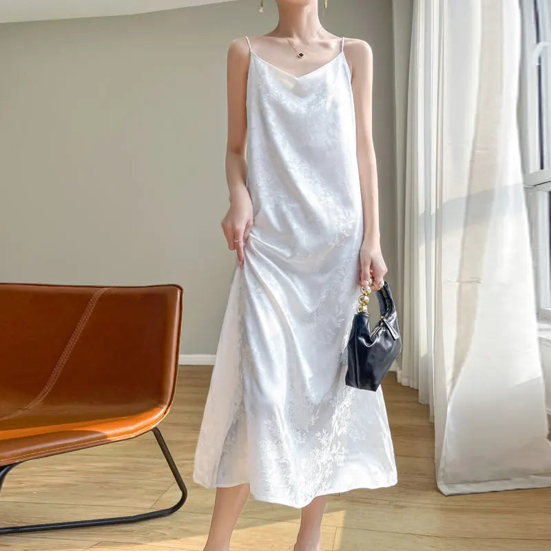 Women's thin summer essential silk material skin-friendly hundred temperament vest dress 2024 new