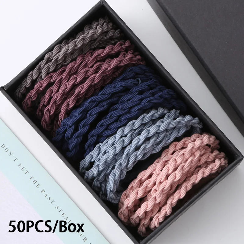 50PCS/Box Mix Colors Nylon 5CM Rubber Bands Women Safe Strong Elastic Hair Bands Ponytail Holder Girl Scrunchy Hair Accessories
