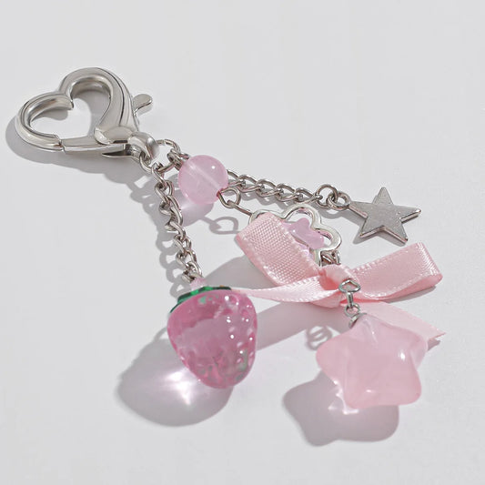 Y2K Fashion Flower Star Love Bow Strawberry Pendant Acrylic Keychain