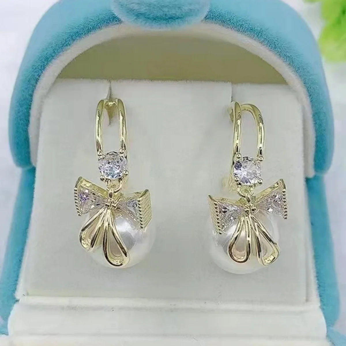 Korean Unique Design Zircon Bow Drop Earrings
