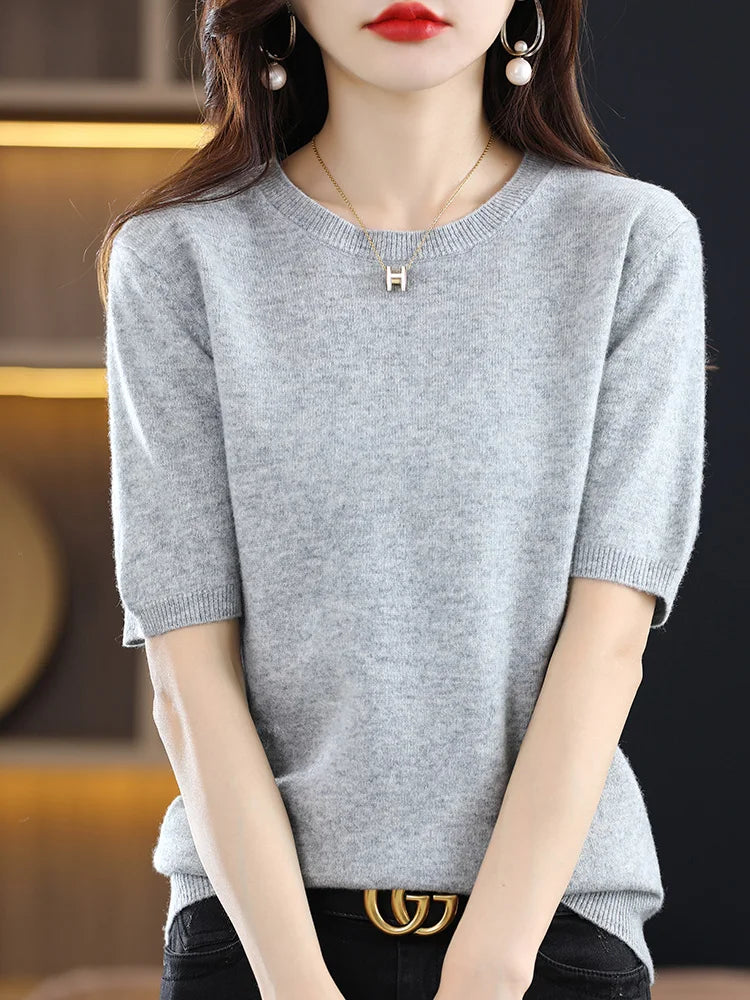 Merino Wool Short Sleeved Women's Sweater