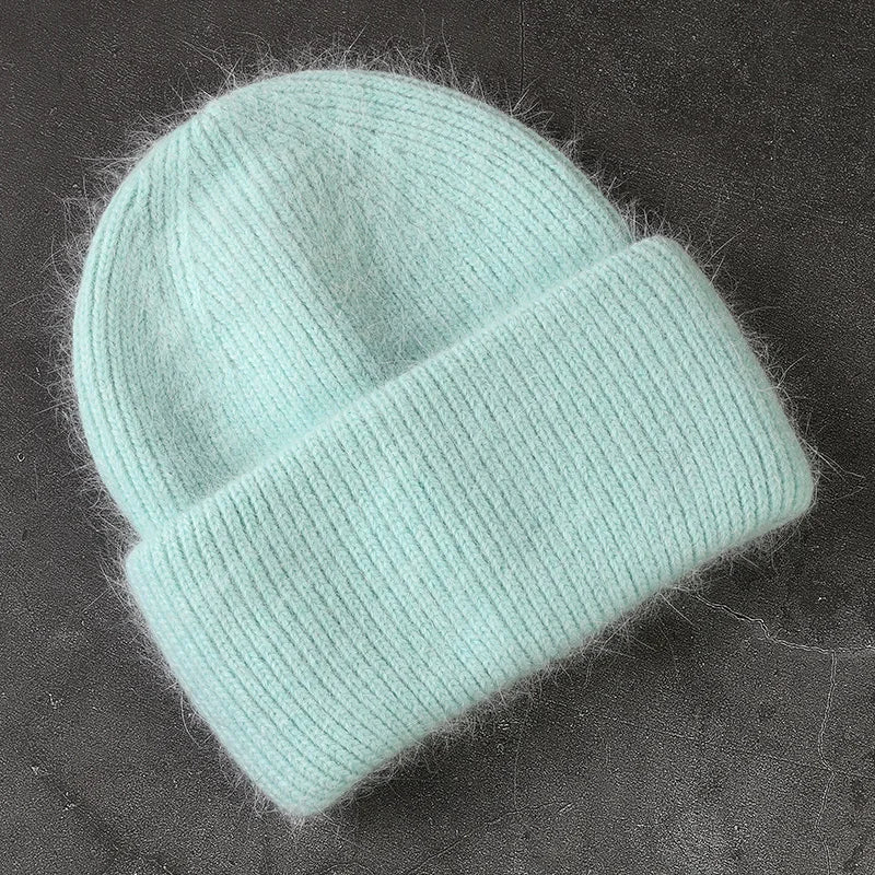 Winter Angola Rabbit Fur Knitted Beanies
