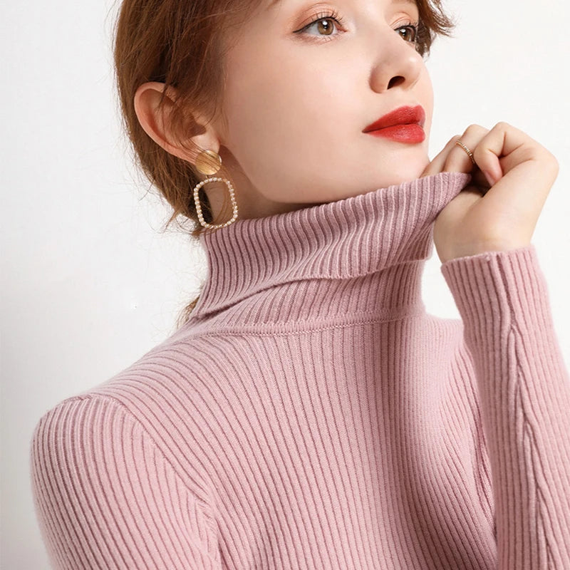 Heliar Women Fall Turtleneck Sweater Knitted Soft Pullovers Cashmere