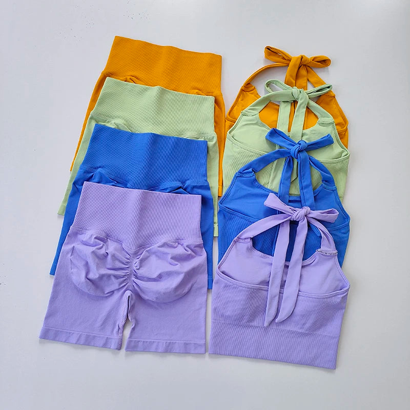 Peach Hip Lifting Suit Neck Hanging Sports Bra