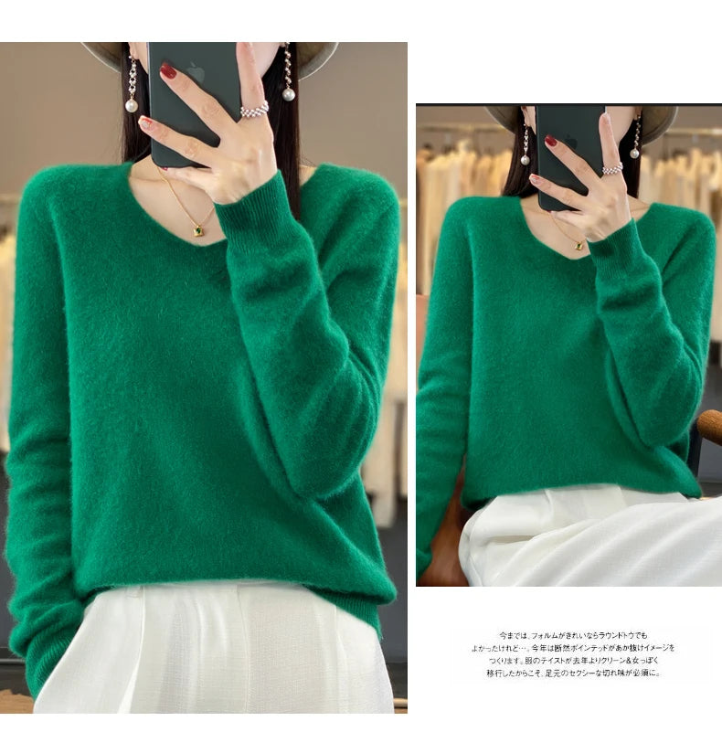 Merino Pure Wool V-neck Autumn And Winter Pullover Sweater
