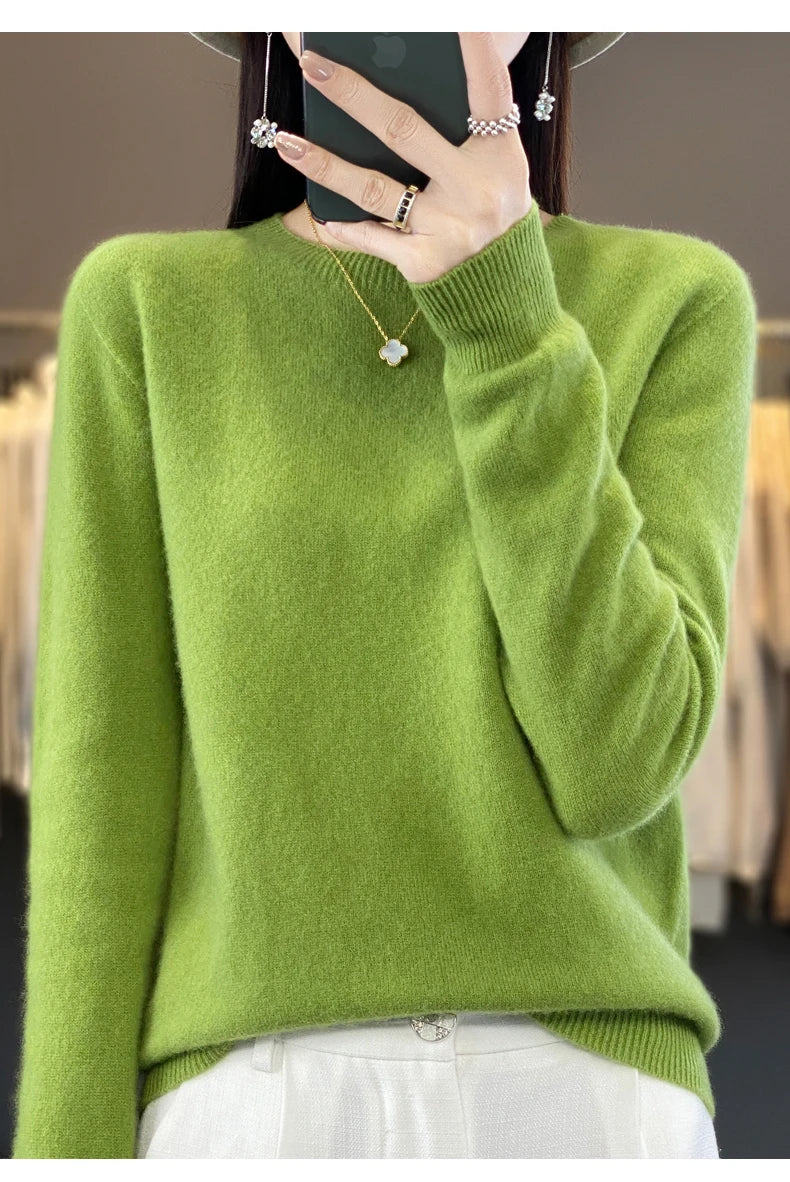 Wool Round Neck Top Fashion Versatile Knitted Loose Long Sleeve
