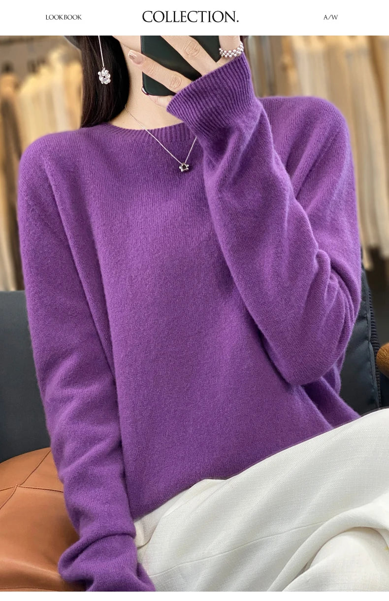 Wool Round Neck Top Fashion Versatile Knitted Loose Long Sleeve