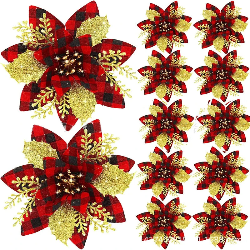10/5/1pcs 14.5cm Glitter Artifical Christmas Flowers  Christmas Tree Decoration Happy New Year Ornaments Xmas Fake Flowers natal