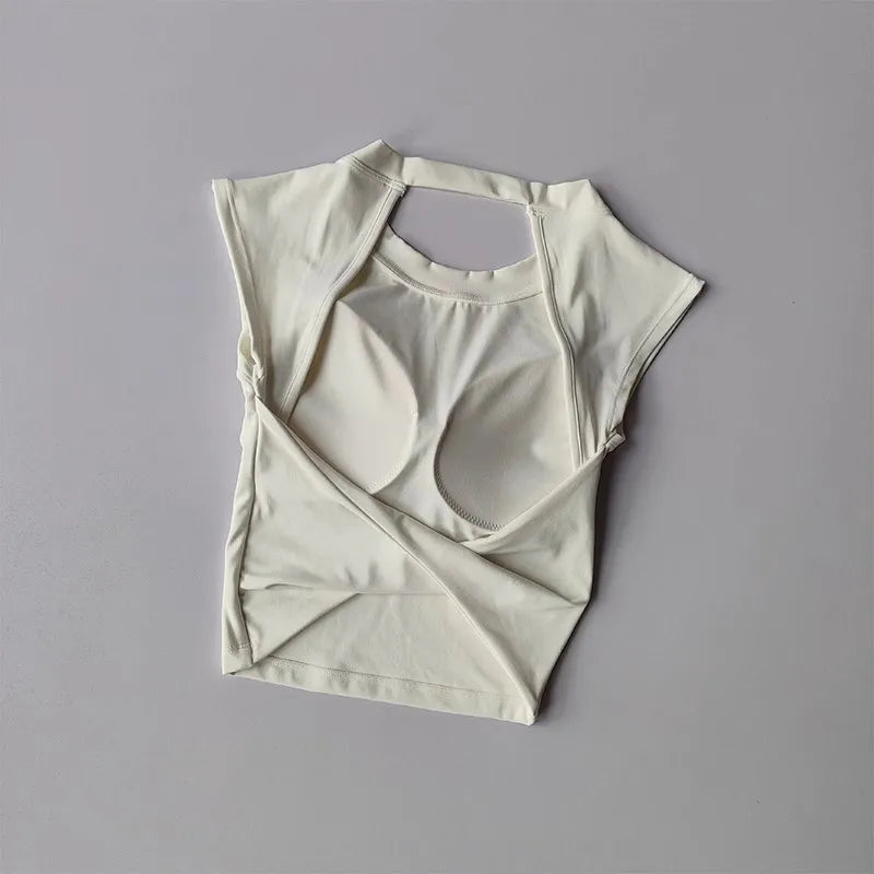 Sexy Short Backless Fixed Chest Pad Sports T-shirt