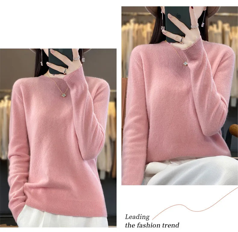 Wool Round Neck Top Fashion Versatile Knitted Loose Long Sleeve