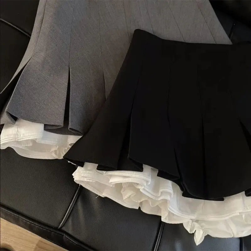 Ruffles Black Mini Skirt Women