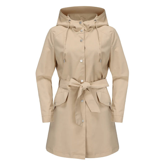 Hooded Water-repellent Jacket with Belt Thin Casual Loose Trench Coat