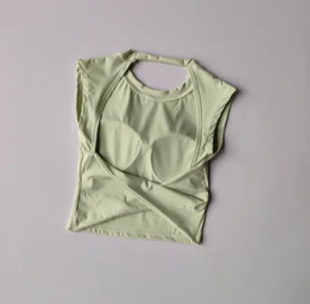 Sexy Short Backless Fixed Chest Pad Sports T-shirt