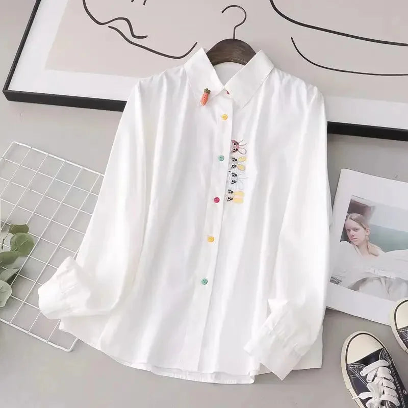 Lady Casual Long Sleeve Turn-down Collar