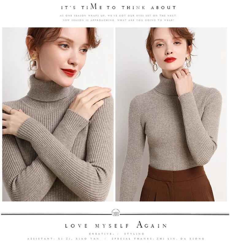 Heliar Women Fall Turtleneck Sweater Knitted Soft Pullovers Cashmere