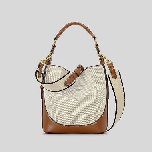 Fashion Panelled Canvas Bucket Bag