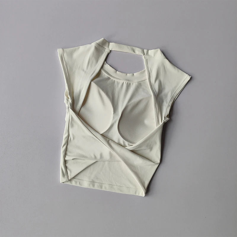 Sexy Short Backless Fixed Chest Pad Sports T-shirt