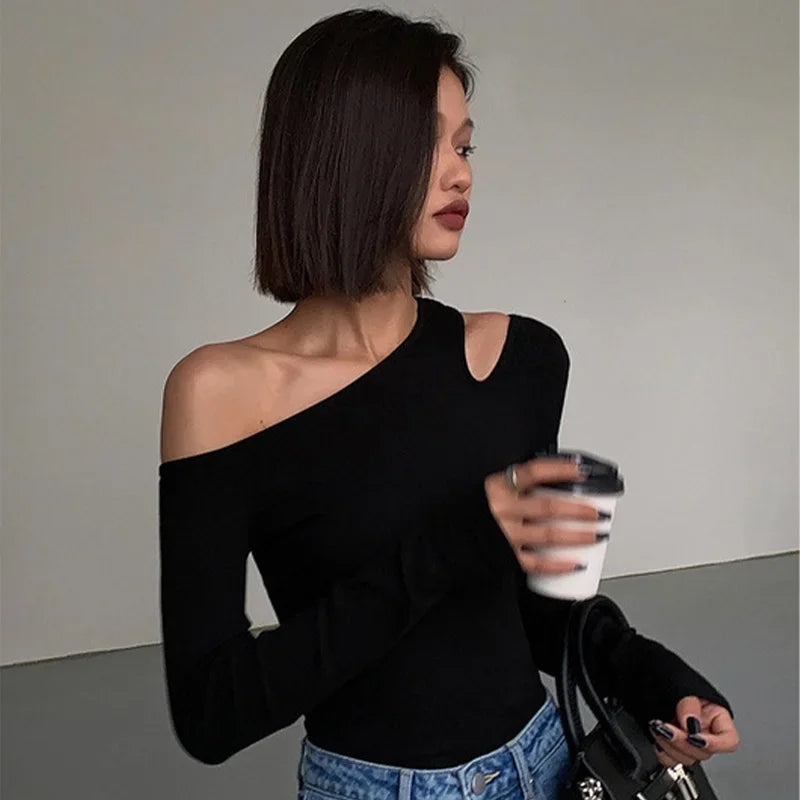 Collar Off-shoulder Long-sleeved