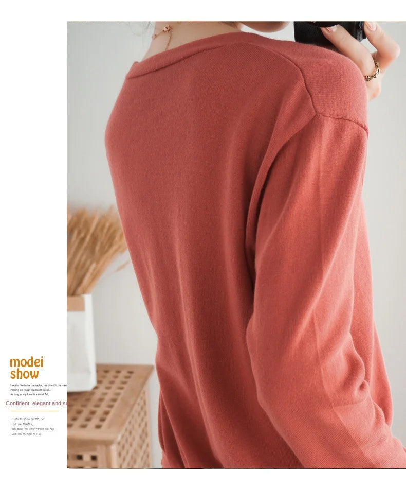 V-neck Knitted Sweater 100% Long Staple Cotton