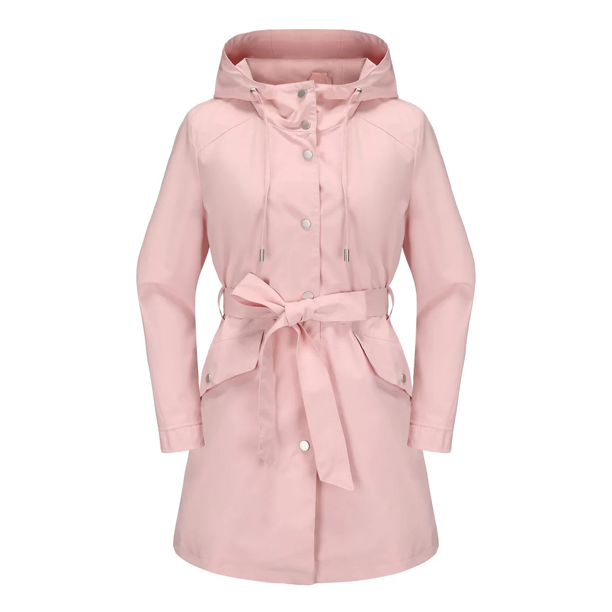 Hooded Water-repellent Jacket with Belt Thin Casual Loose Trench Coat