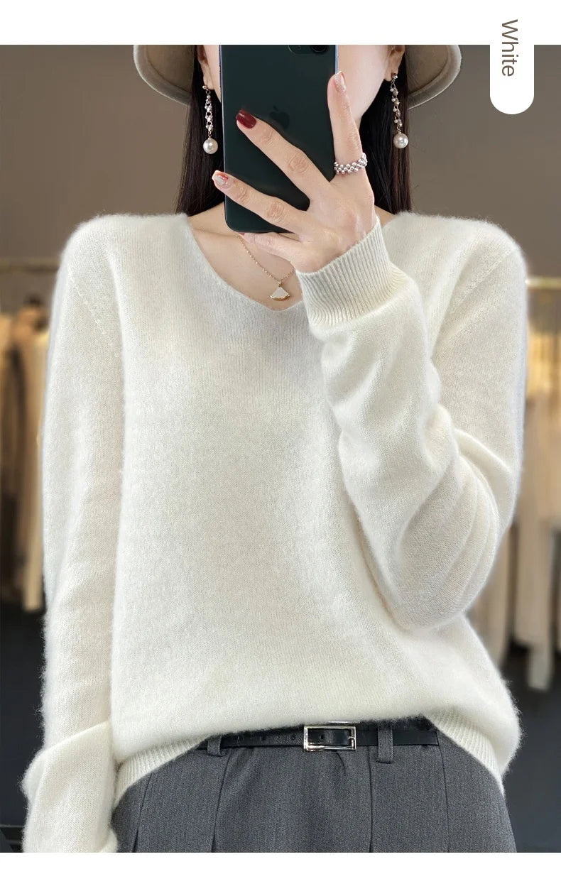 Merino Pure Wool V-neck Autumn And Winter Pullover Sweater